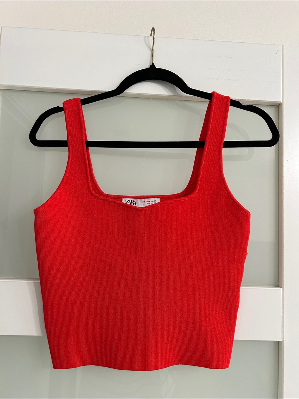 Zara Red Ribbed Square-Neck Cropped Tank